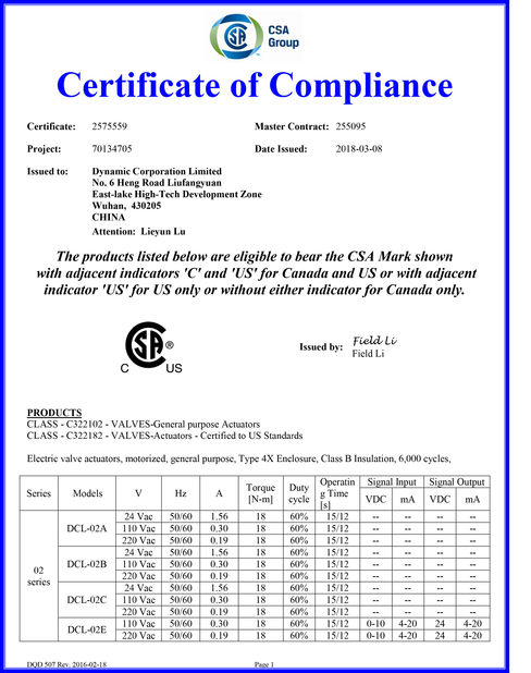 China Dynamic Corporation Limited certificaten